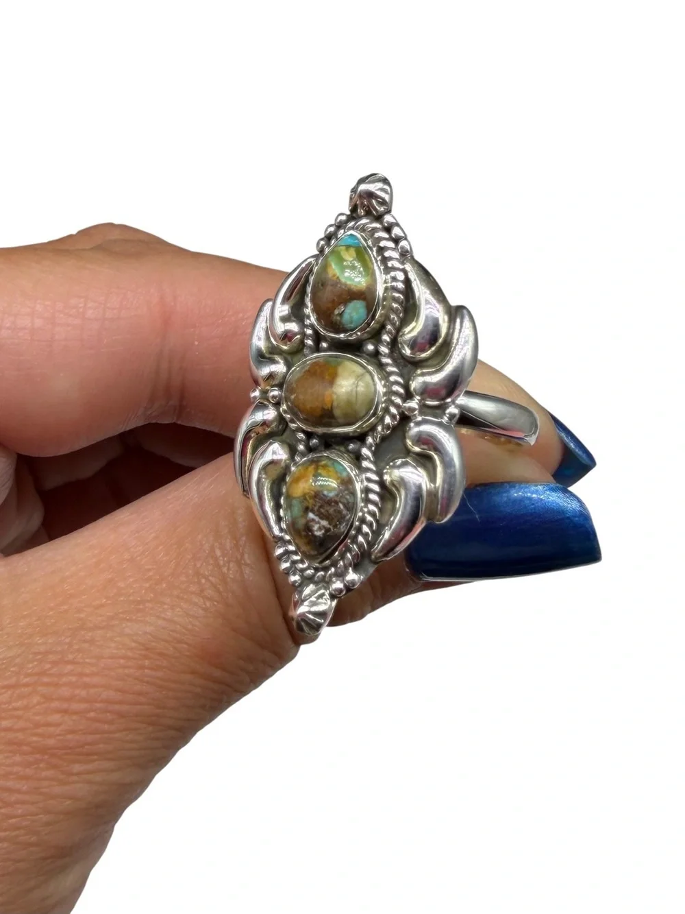 Royston Turquoise Ring Solid 925 Sterling Silver Adjustable Size 8 - 10.5